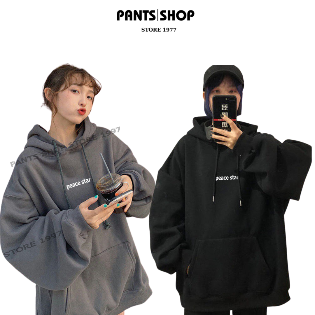 Áo khoác hoodie nỉ unisex peace star form rộng nam nữ 3 màu cực đẹp - áo khoác nỉ peace star xám, đen - pants shop 01