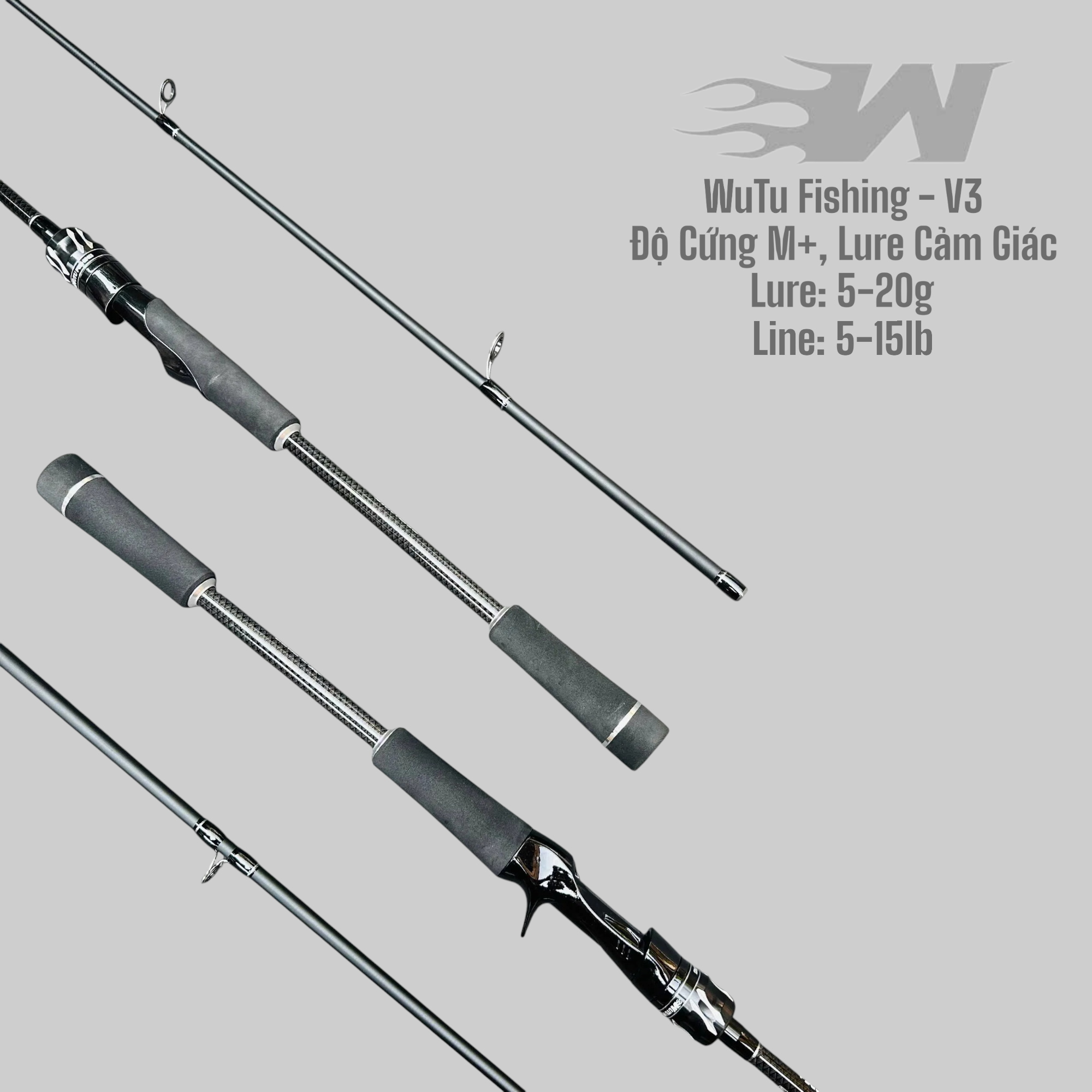 Cần Câu Lure WuTu Fishing - V3 Độ Cứng M, Đâu Pu Chống Xoắn. V3
