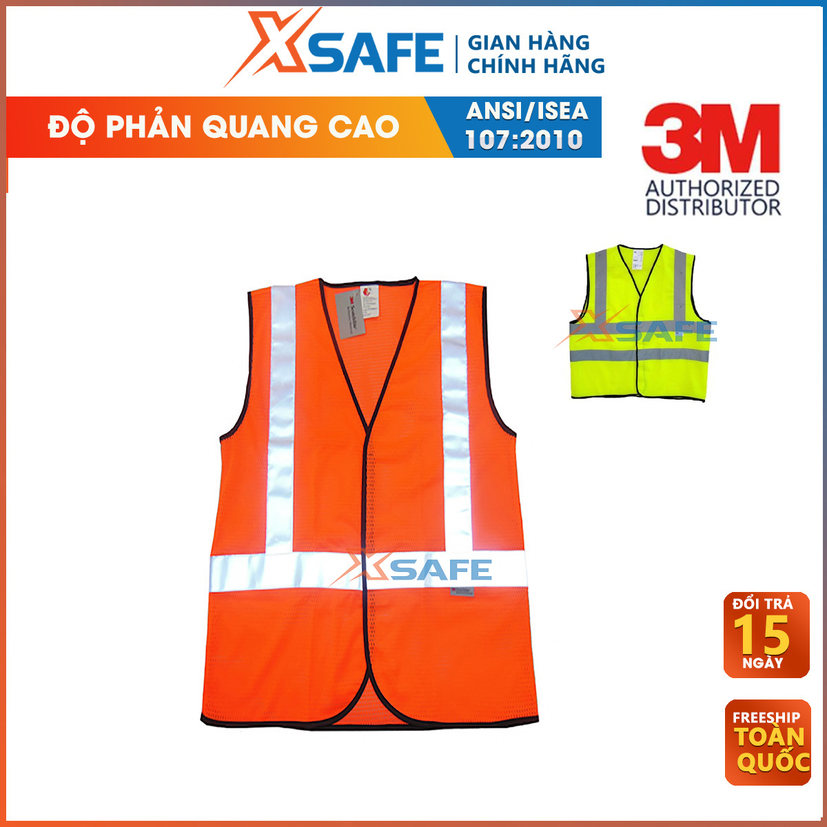 Áo phản quang 3M 8906 - áo lưới 3M thoáng có độ mỏng mát, độ phản sáng cao, lao động, chạy xe ban đêm