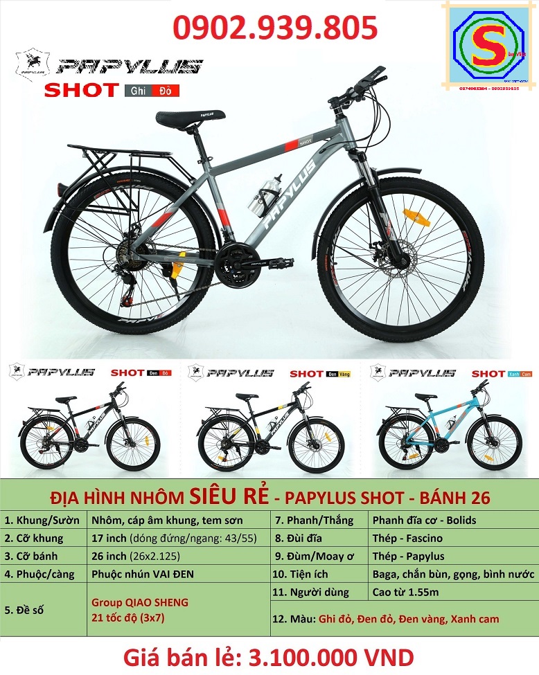 Xe đạp địa hình papylus shot 26 inch khung nhôm 15 kg