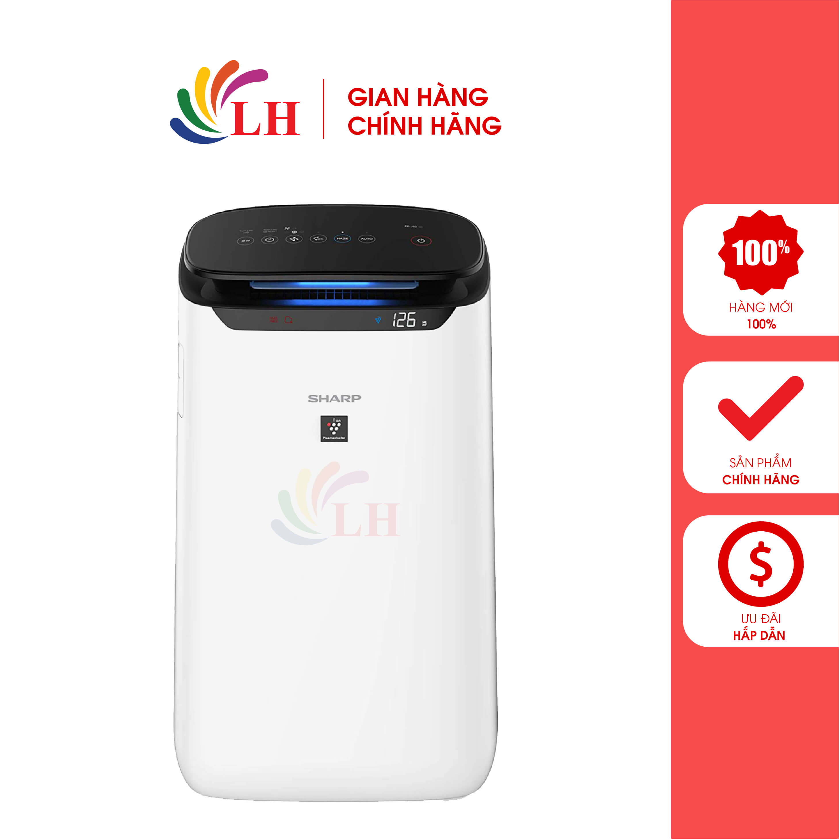 [Trả góp 0%] Máy lọc không khí Sharp FP-J60E-W - Hàng chính hãng - Công suất 38W phù hợp cho phòng dưới 48 m² Loại bỏ virus mùi hôi ẩm mốc với chế độ tạo Plasmacluster Ion Inverter giúp tiết kiệm điện