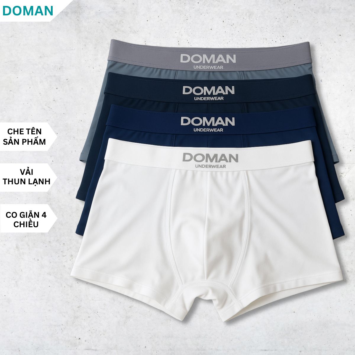 Combo of 4 Doman Men's Underwear Boxer Cold Elastic Fabric Fashion Multi-Dimensional Stretch Menswear Briefs