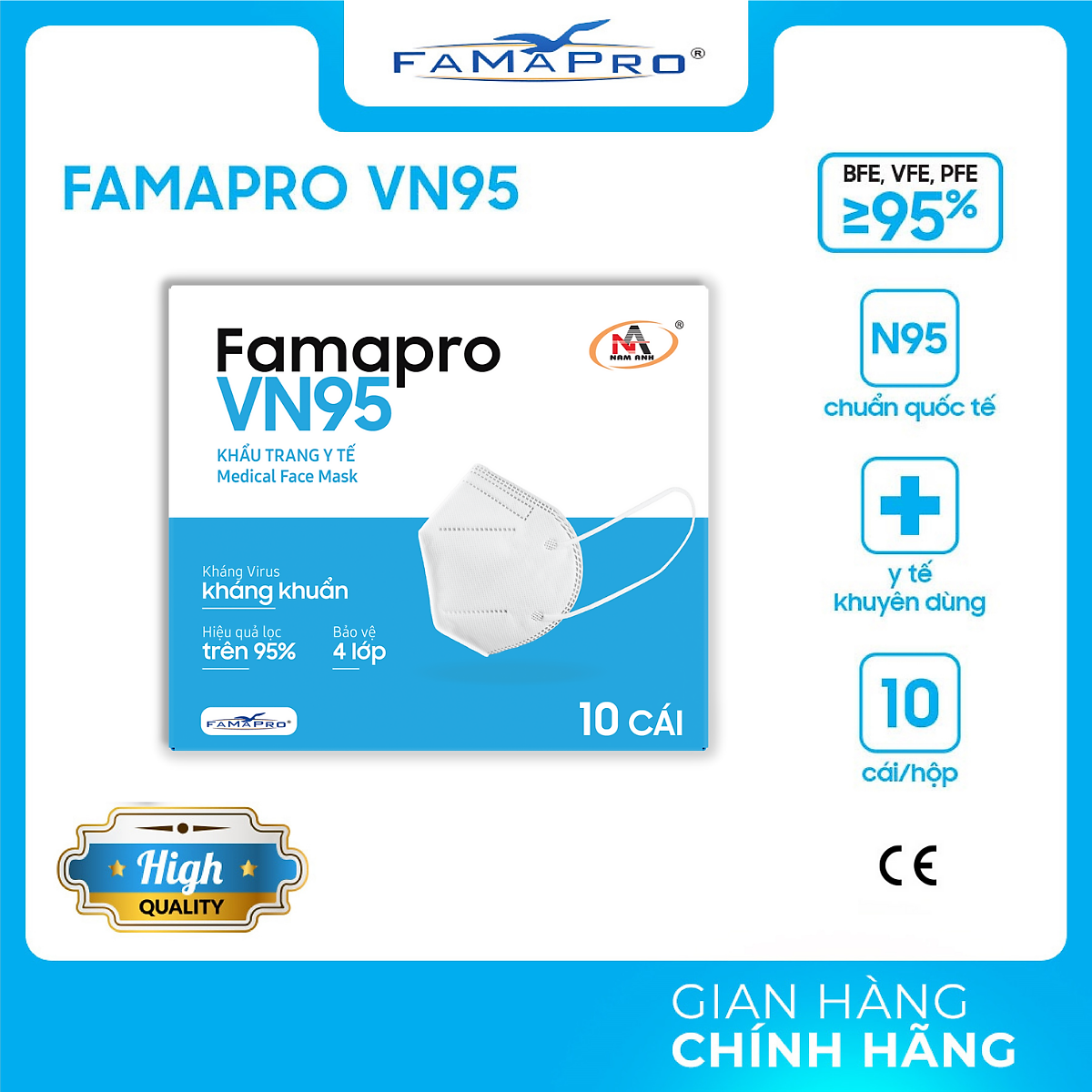 HỘP - FAMAPRO VN95 - Khẩu trang y tế N95 kháng khuẩn 4 lớp Famapro VN95