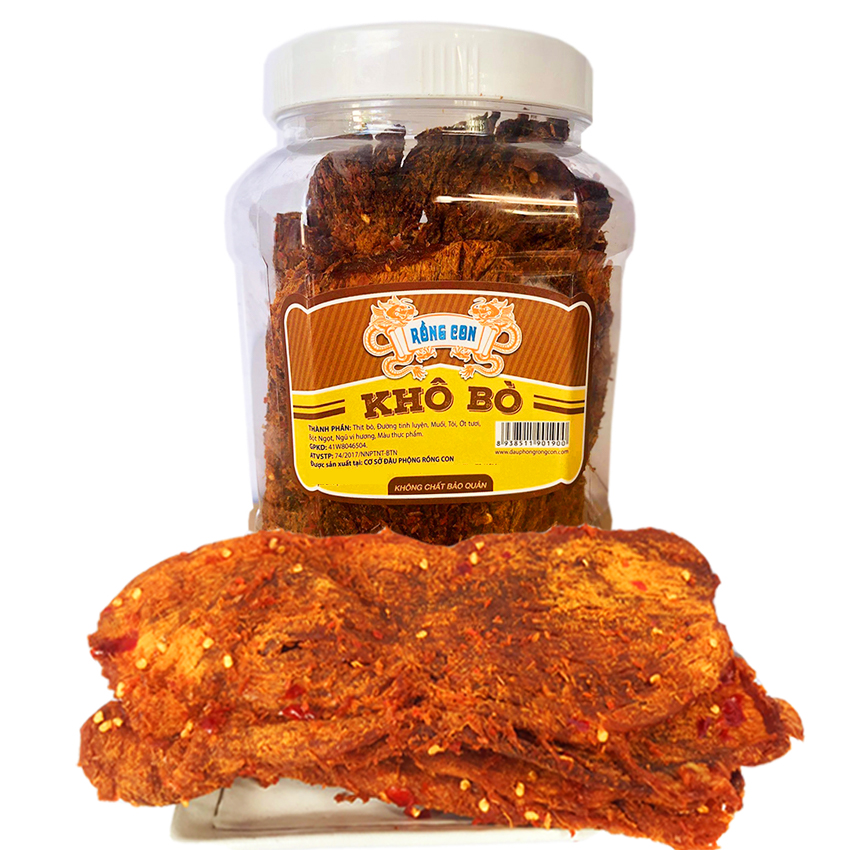 500Gram Khô Bò Cay Nguyên Miếng Loại 1 Siêu Ngon (Hủ 500g) - Đồ ăn vặt Rồng Con