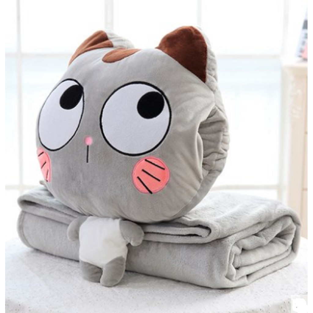 Combo chăn gối ngủ văn phòng cho người lớn đồng thời làm gối ôm, đồ chơi cho bé, gối tựa lưng chống mỏi khi ngồi làm việc lâu, có thể gấp gọn tiện ích