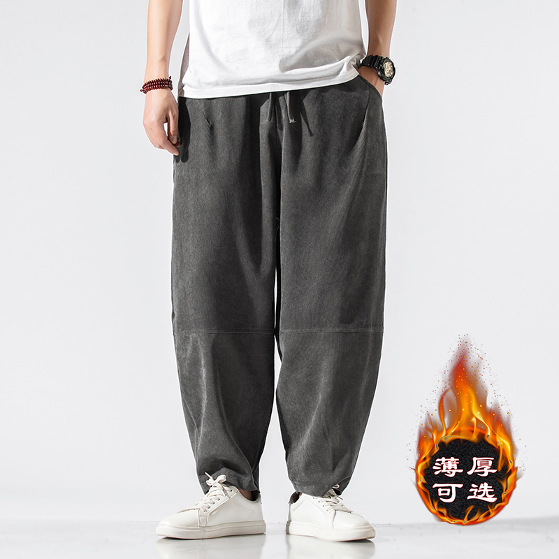 Quần thường ngày nam mùa thu và mùa đông vải nhung kẻ màu trơn cộng với nhung dày thời trang nam quần Harajuku R quần harem