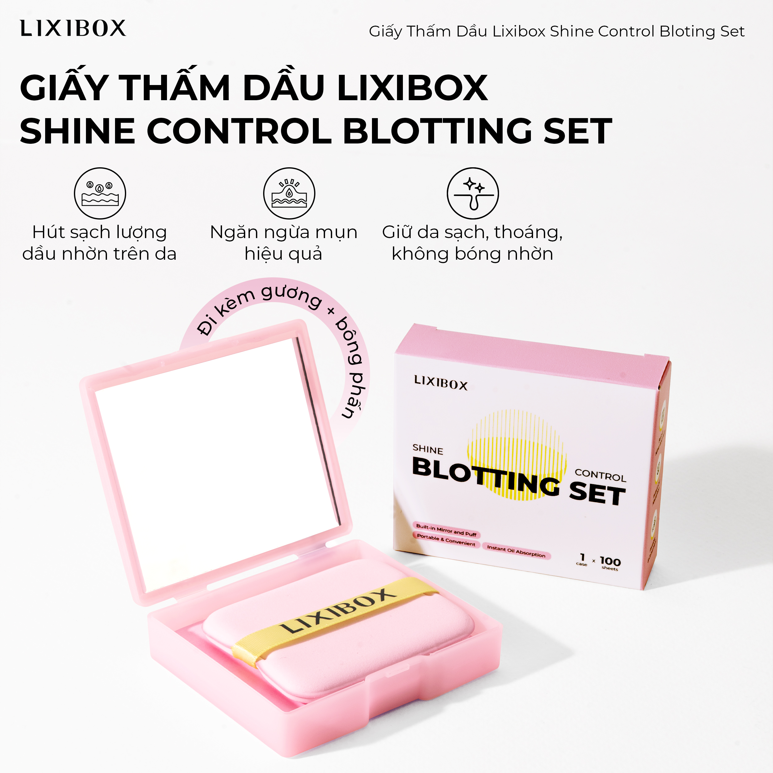 Giấy thấm dầu Kèm Gương Lixibox Shine Control Blotting Set