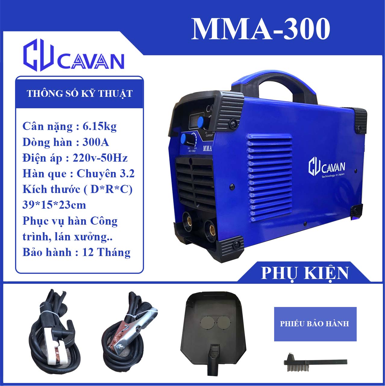 Máy hàn que cavan mma-300, máy hàn công trình cỡ lớn chuyên que 3,2 tặng đầy đủ phụ kiện hàn