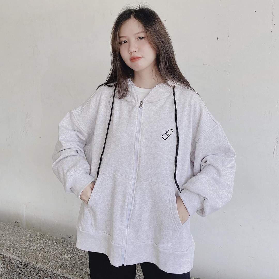 [HCM]Áo Khoác Thun Nỉ Ngoại Thêu Chai Nhựa Siêu XinhForm Áo Dưới 70kg Nón 2 Lớp Có Xẻ Lai-HIỀN FASHION