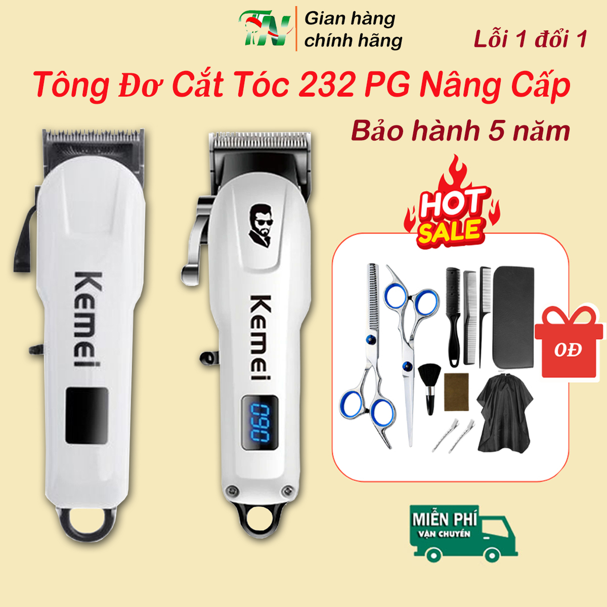 (BẢO HÀNH 5 NĂM) Tăng đơ cắt tóc chuyên nghiệp Kemei 232 chính hãng, tông đơ cắt tóc gia đình trẻ em, máy cắt tóc mini gọn nhẹ, pin trâu, dễ sử dụng