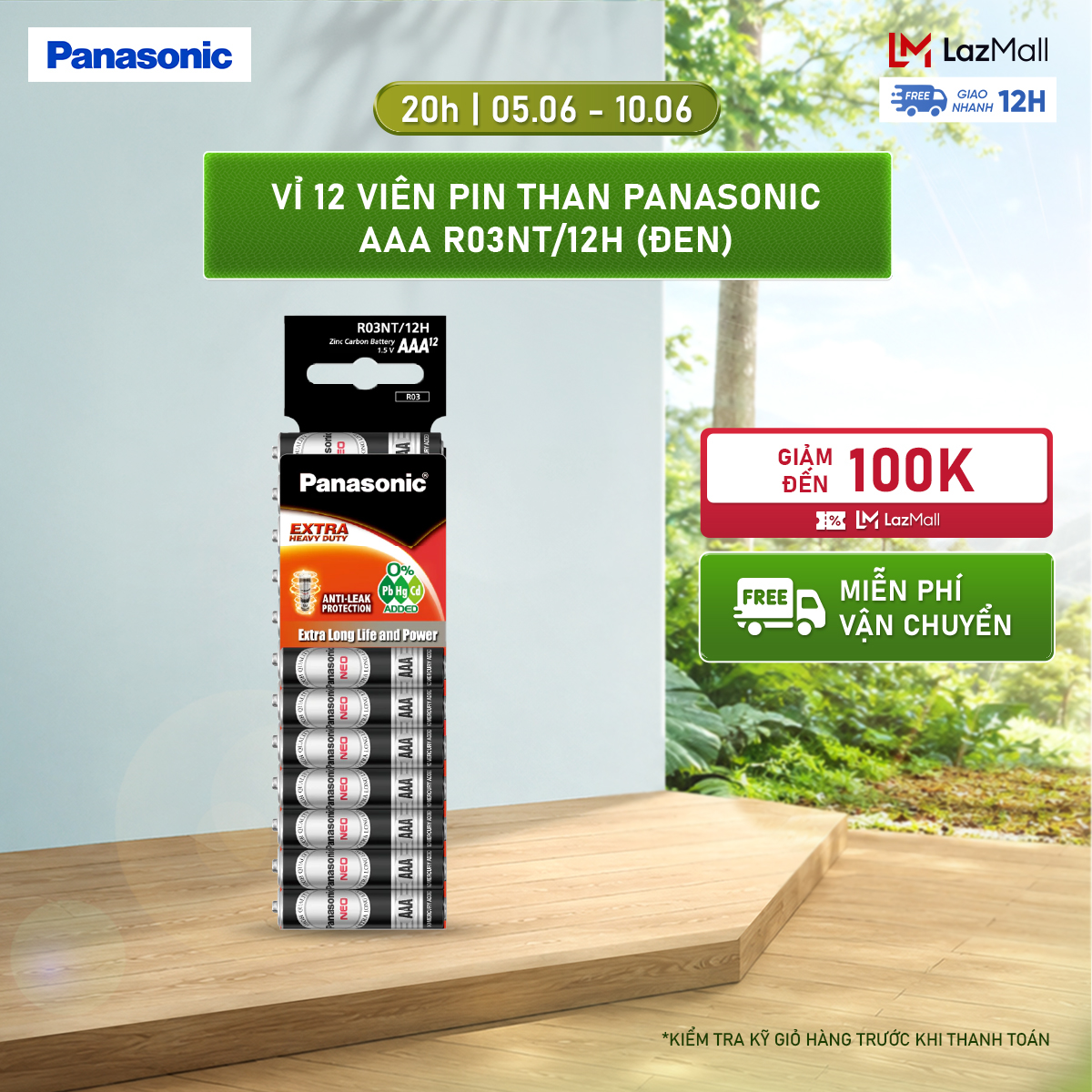Vỉ 12 viên Pin Than Panasonic AAA R03NT/12H (Đen) – Hàng Chính Hãng