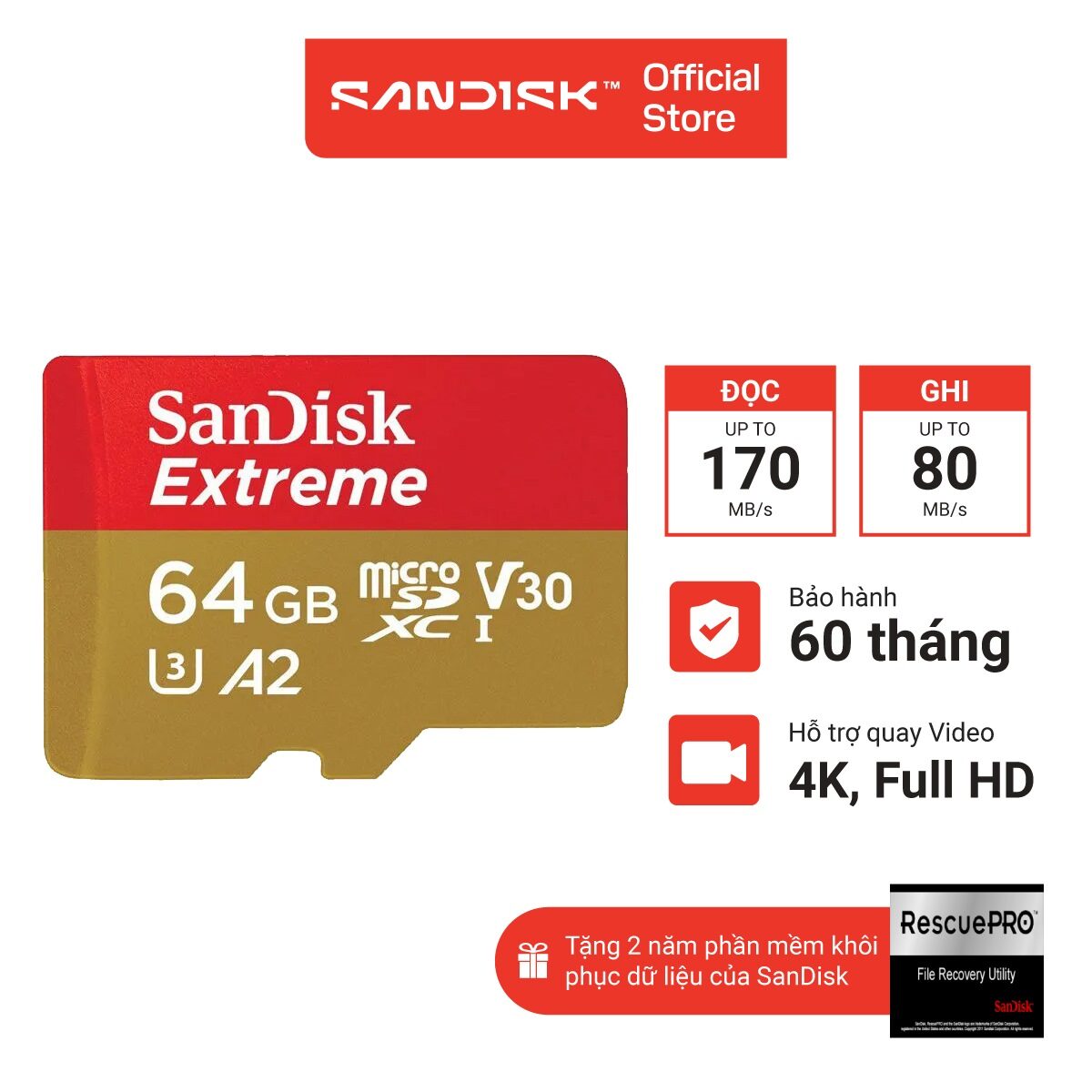 Thẻ Nhớ MicroSDXC SanDisk Extreme V30 A2 64GB - 128GB - 256GB