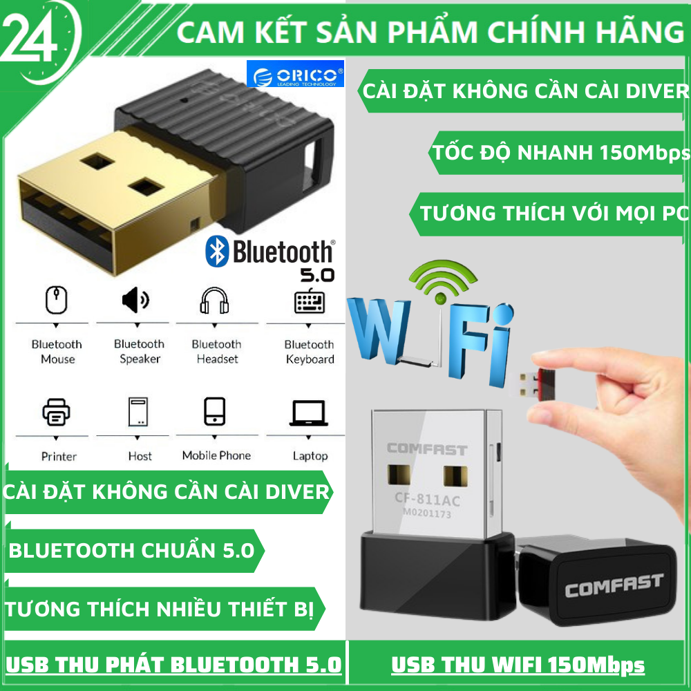 [BH 6 THÁNG] USB WiFi , USB Bluetooth Cho PC- USB Thu Wifi Comfast CF-WU815N 150Mbps Không Cần Cài Đĩa Và USB Thu Phát Bluetooth 5.0 Orico BTA-508 Tốc Độ 5Mbps Cho Máy Tính PC