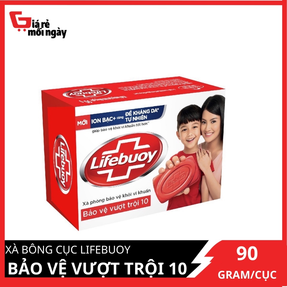 ♦▥ Xà bông cục Lifebuoy Bảo vệ vượt trội 10 (Đỏ) 90g