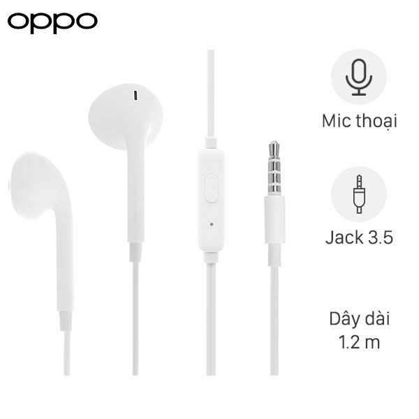 Tai nghe dây Oppo trái tim có đệm cao su không đau tai âm thanh sống động jack 3,5