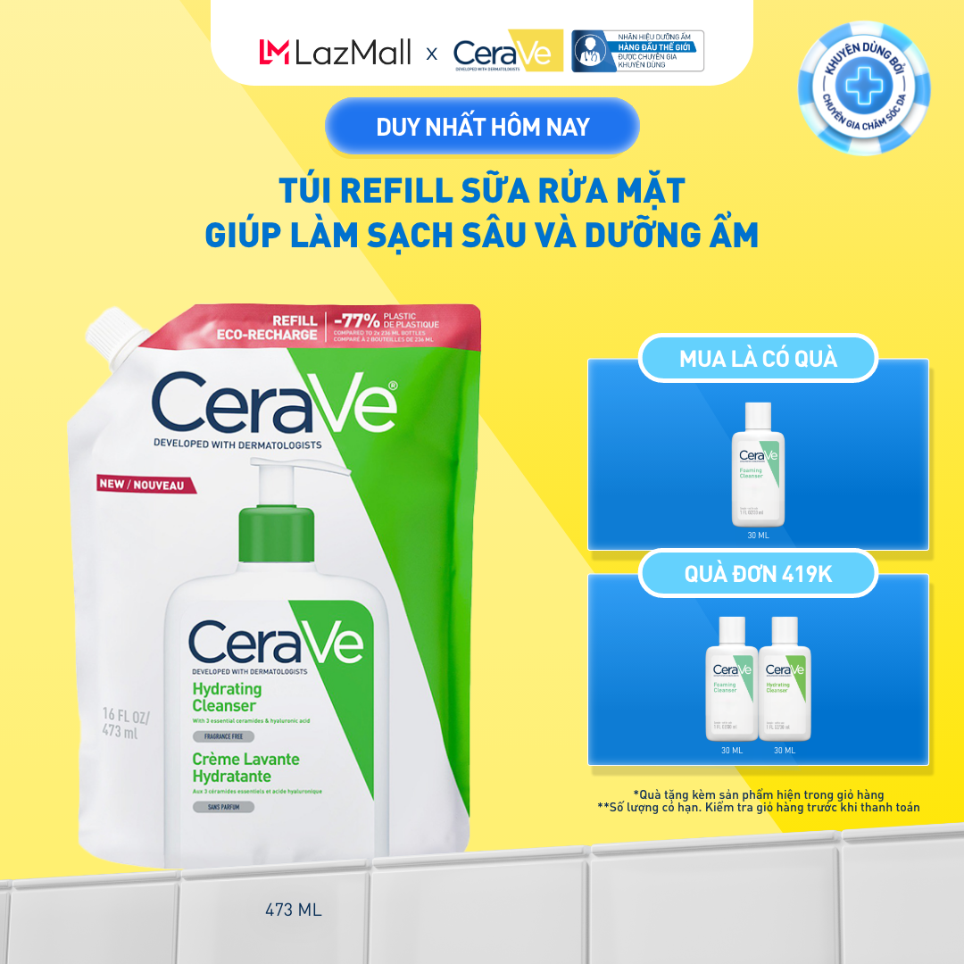 Túi refill sữa rửa mặt giúp làm sạch sâu và dưỡng ẩm Cerave Hydrating Cleanser 473ML