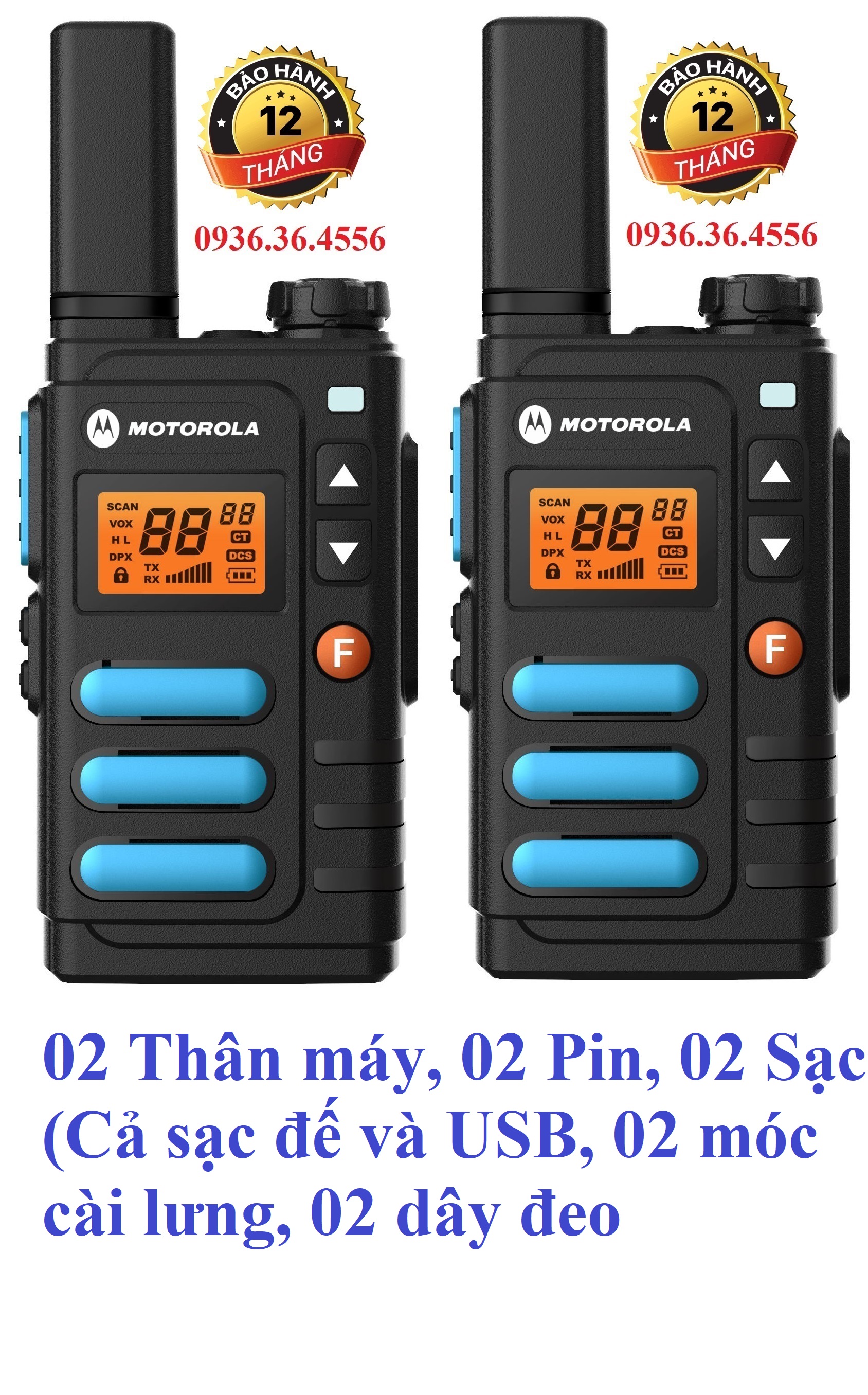 Bộ 2 Bộ đàm Motorola GP8860(Siêu đẹp, bền bỉ, nhỏ gọn chắc chắn,dung lượng pin lớn18 tiếng)-Cả sạc đế và USB đi kèm