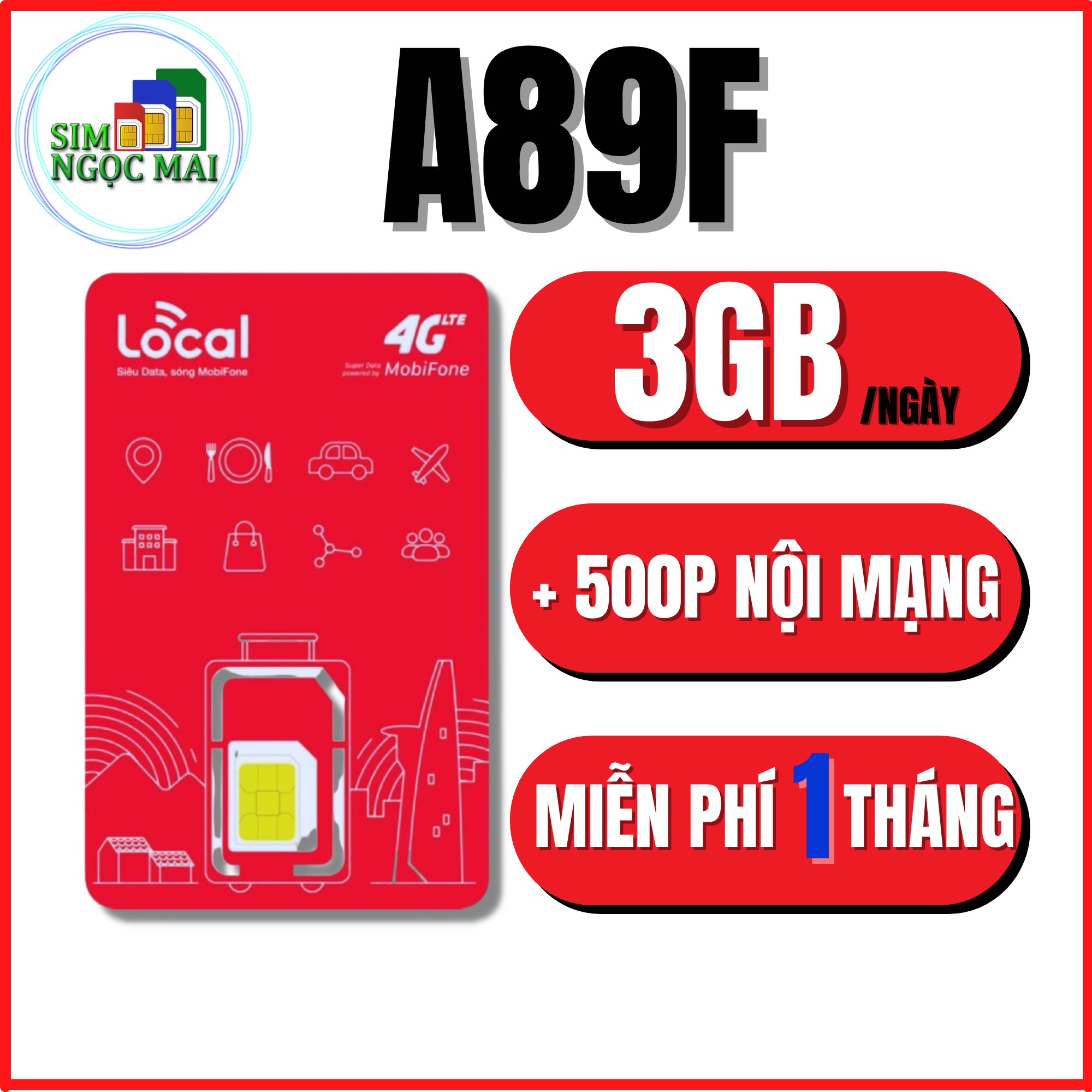 FREESHIP - CHƯA KÍCH HOẠT. Sim 4G Local Mobifone A89C - A69 - A79 Xài Maxdata chỉ 68k/tháng - Sim Ngọc Mai