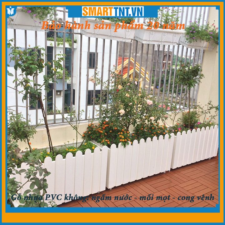 Chậu gỗ 7030cm trồng cây ngoài trời composite có rào trang trí