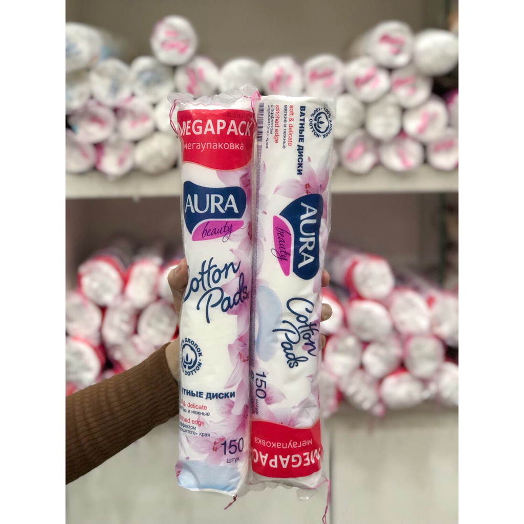 Bông tẩy trang 100% cotton aura 150 miếng