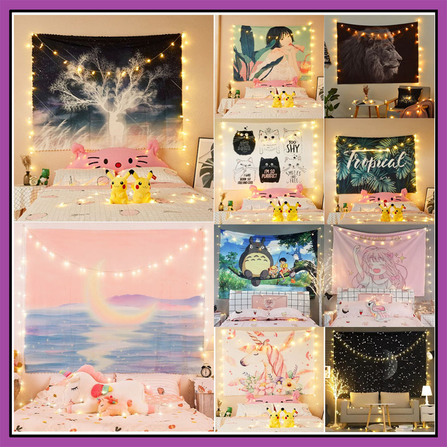 Vải treo tường Decor nhiều mẫu trend xinh xắn - Trang trí phòng siêu cute ,tặng kèm móc treo - 100x75 cm, 150x130 cm