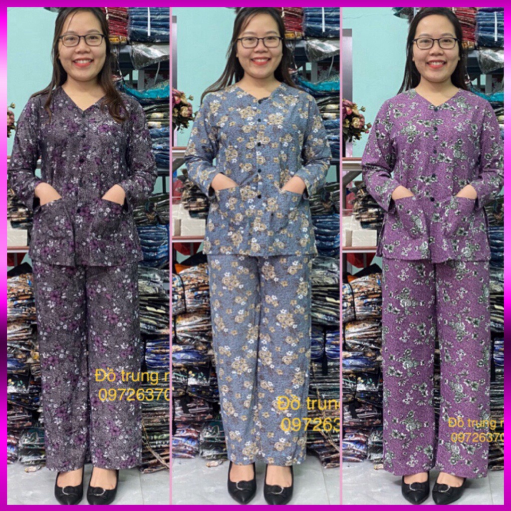 Bộ Đồ TNiên Chất Thun Lạnh Áo Bà Ba Tay Dài Quần Dài cho Mẹ Cho Bà