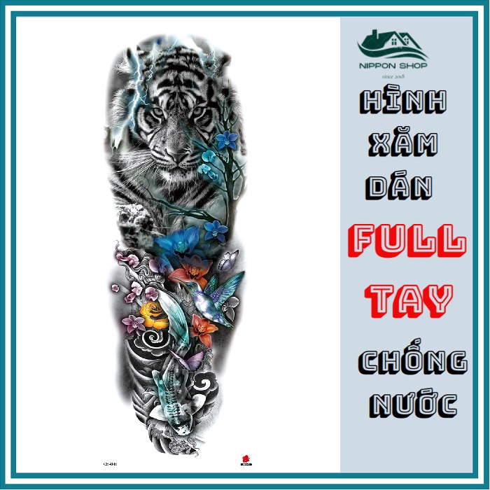 Hình xăm dán kín tay, nửa lưng tqb-46