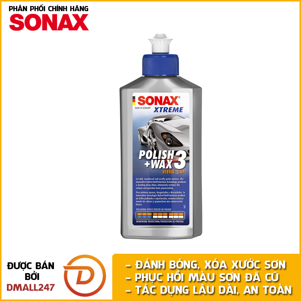  Kem đánh bóng xóa xước và bảo vệ sơn xe ô tô 3in1 Sonax 202100 250ml - phục hồi sơn cũ xóa vết xước nhỏ và bảo vệ sơn xe toàn diện - Dmall247 