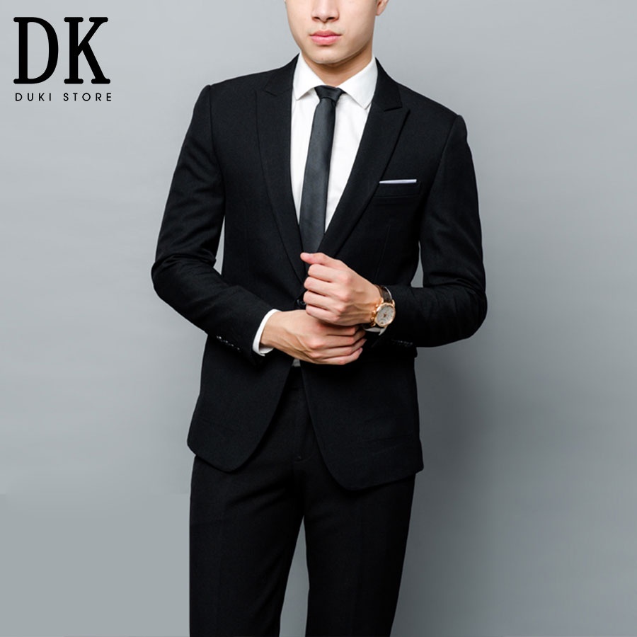 Bộ vest nam 1 cúc màu đen cao cấp dka0082 - duki store