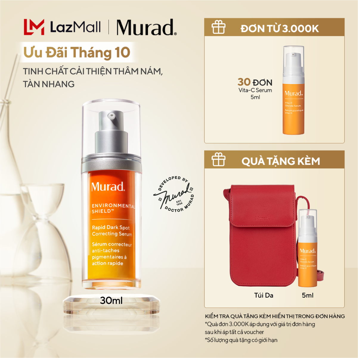 Tinh chất làm mờ vết nám và giảm sự hình thành đốm nâu Murad Rapid Dark Spot Correcting Serum 30ml