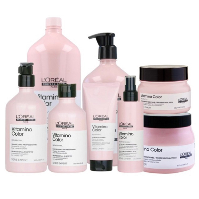 Bộ dầu gội xả hấp dưỡng giữ màu tóc nhuộm l'oreal pro vitamino color- l'oreal serie expert resveratrol vitamino color