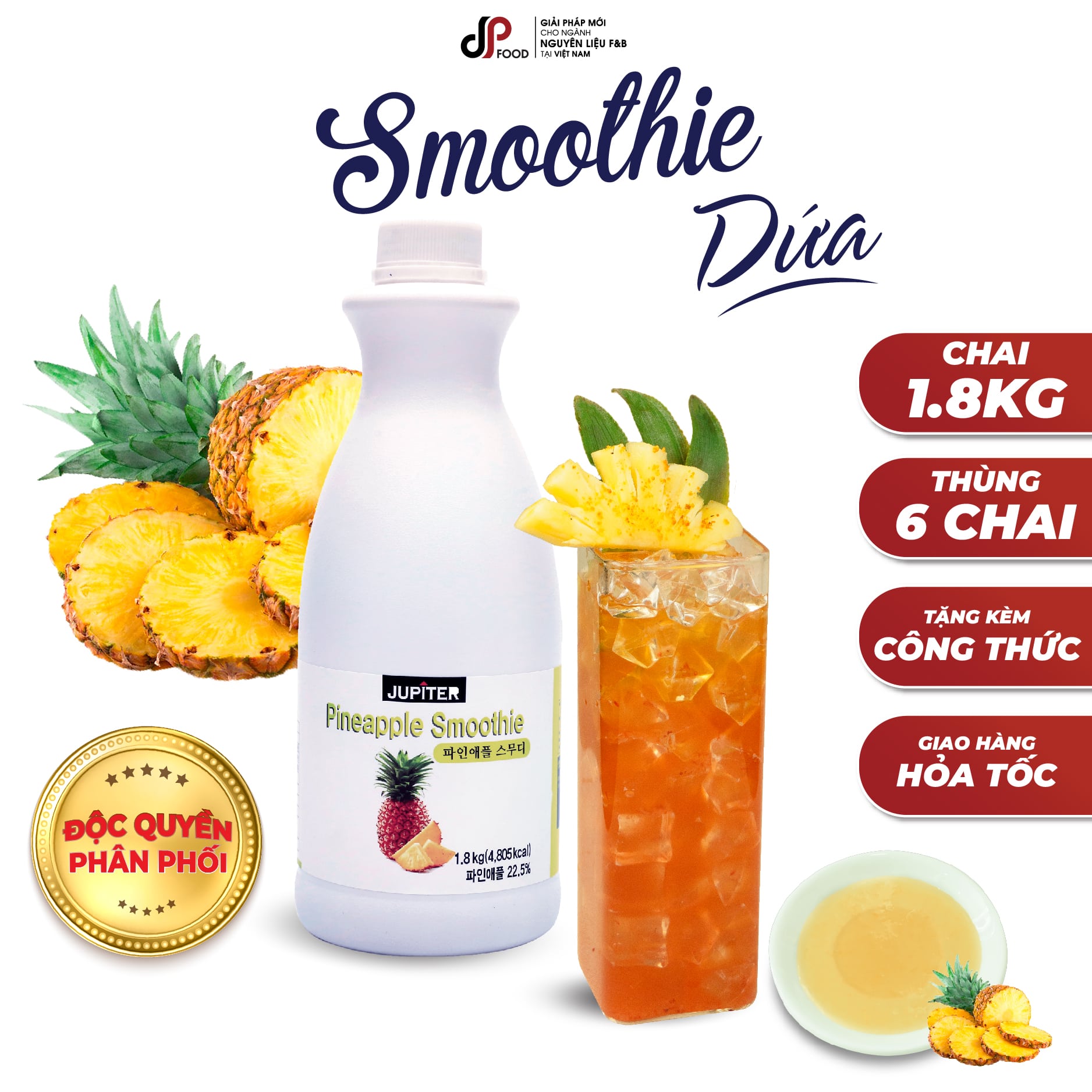 Smoothie Dứa Pineapple làm trà trái cây, đá xay, soda thay thế Sinh tố Syrup Siro Puree - JUPITER