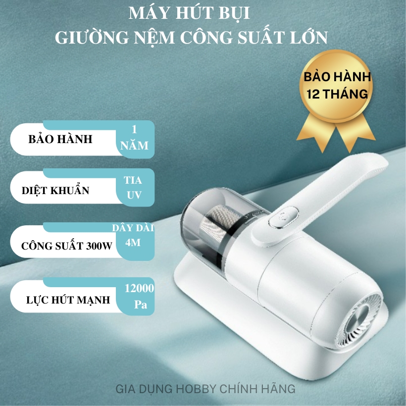 Máy Hút Bụi Giường Đệm, Máy Hút Bụi Giường Nệm Sofa Perysmith Có Dây,  Lực Hút 12000PA Công Suất 300W, Diệt Khuẩn Tia UV, Làm Khô