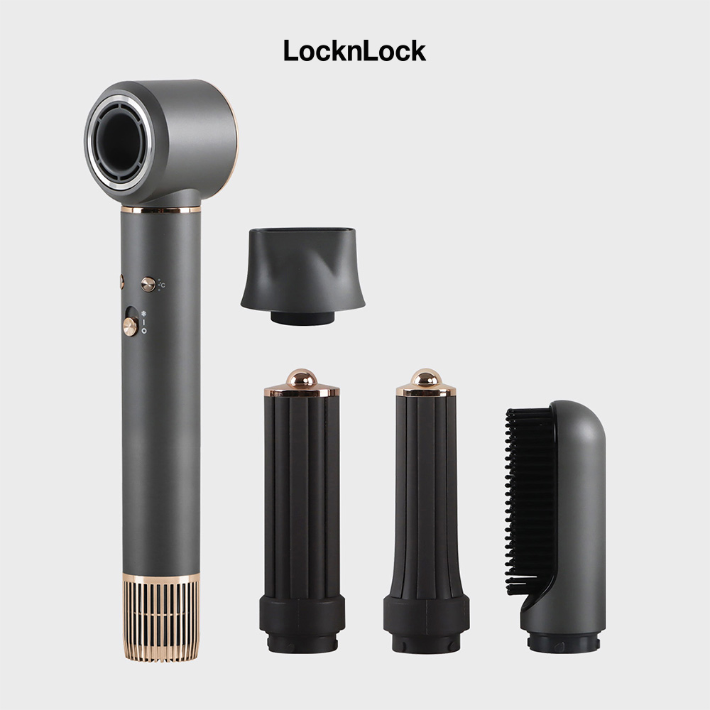 Máy sấy tóc tạo kiểu LocknLock Multi Hair Dryer công nghệ ION âm 5 loại đầu sấy màu xám ENA426GRY