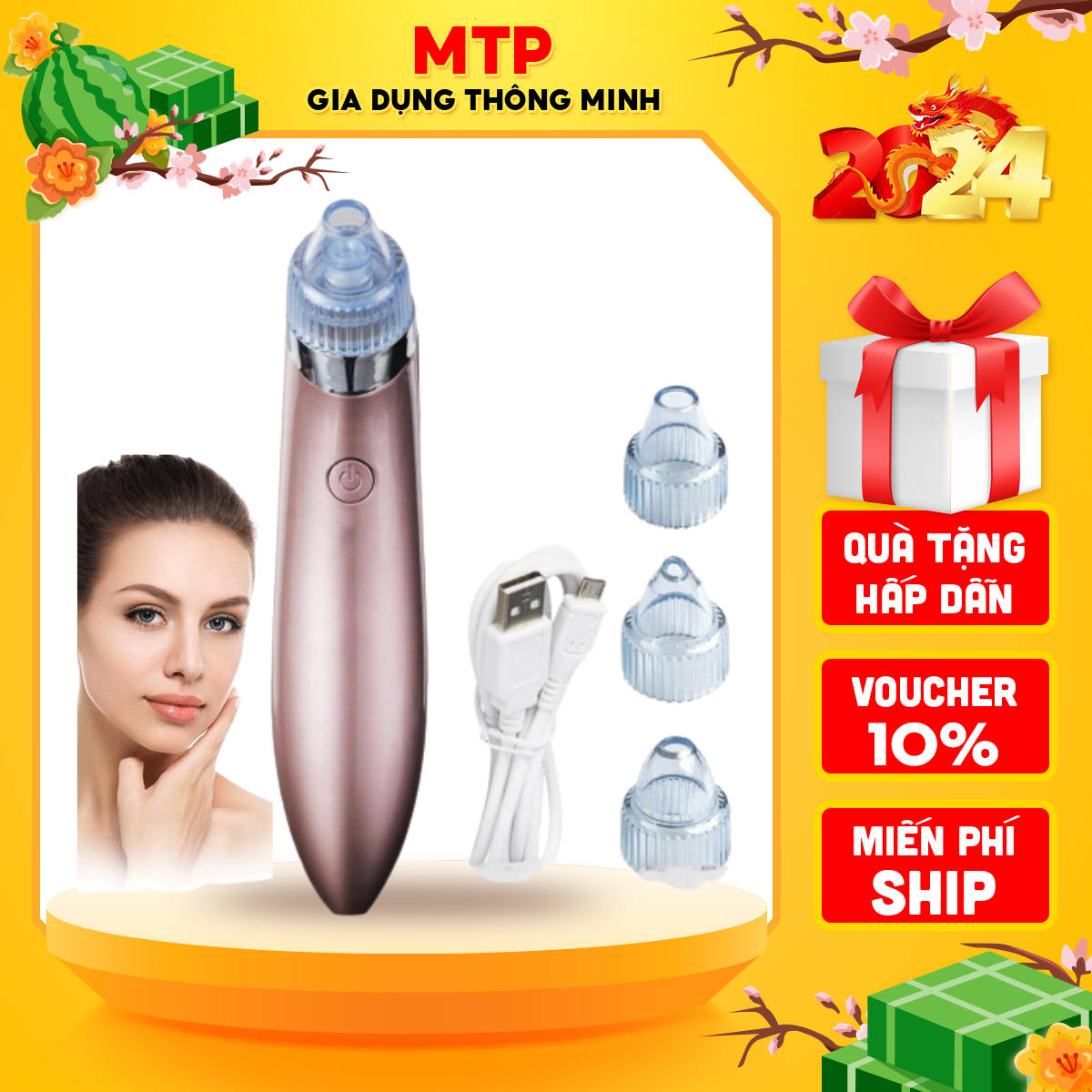 Máy hút mụn đầu đen cực mạnh công nghệ Nhật Bản kèm cáp sạc, Máy hút mụn mini cầm tay nhiều cấp độ cao cấp