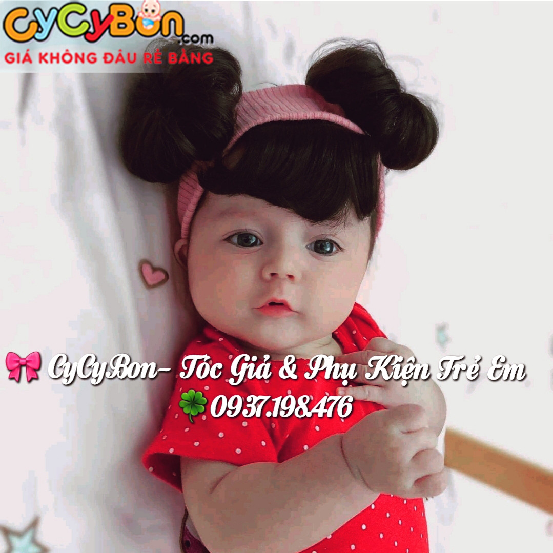 Băng Đô Turban Cho Bé Tóc Giả Màu Hồng Ruốc Kèm Tóc Mái Và Búi Tóc Hai Bên !
