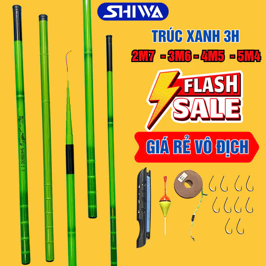 Cần Câu Tay TRÚC XANH Đủ Size 2M7/ 3M6/ 4M5 / 5M4 - Cần Câu Tay Shimano Giá Rẻ, Cần Câu Cá Tay Chuẩn Cacbon, Phụ Kiện Đồ Câu Shiwa