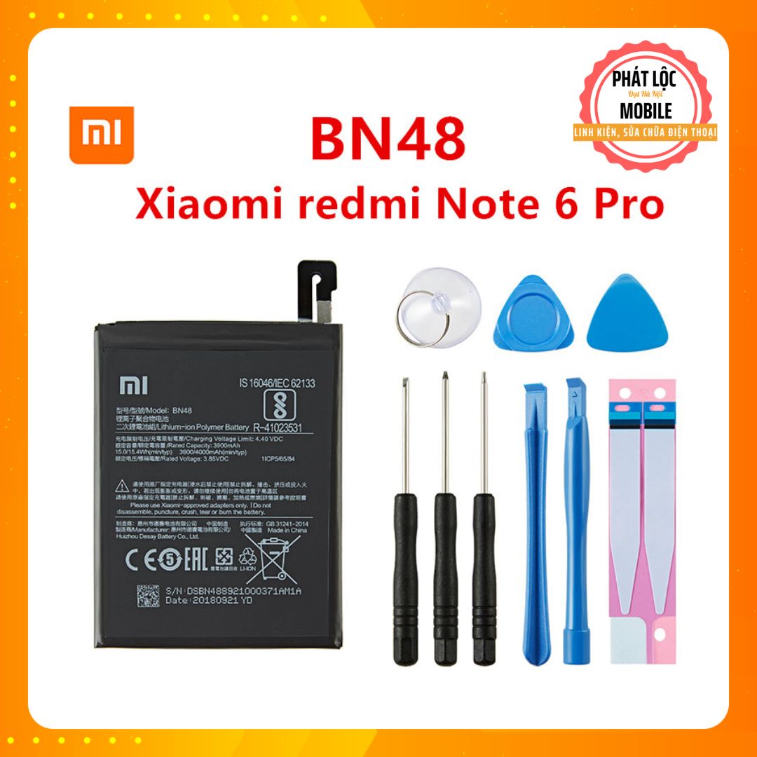 Pin xiaomi redmi note 6 pro, mã pin bn48, dung lượng 4000mah, bảo hành 3 tháng. tặng kèm bộ tua vít mở máy