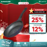 Chảo chống dính siêu bền Sunhouse SBD20-24-26-28-30B - Chống dính 2 lớp - Tay cầm cách nhiệt - Vân đá truyền nhiệt tốt