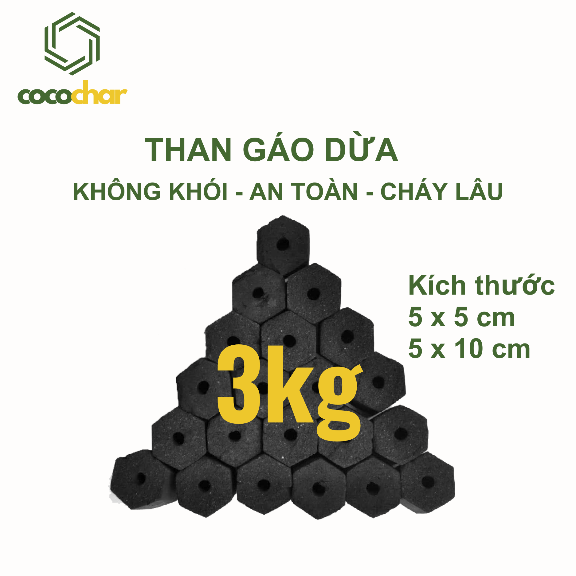 3kg - Than nướng BBQ không khói/ than gáo dừa không khói Cocochar, than gáo dừa