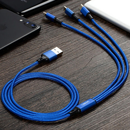 Cáp dù 3 đầu (type C Lightning Micro USB) hỗ trợ sạc nhanh hình thật 100% rất xịn, sạc nhanh đủ dòng