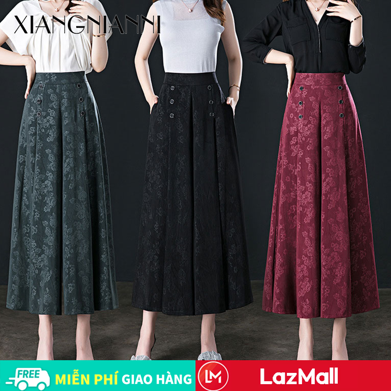 XIANG NIAN NI  Quần Nữ Vải Viscose Jacquard Chín Điểm Quần Ống Rộng Quần Xếp Nếp Mỏng 11.11 Biggest Sale