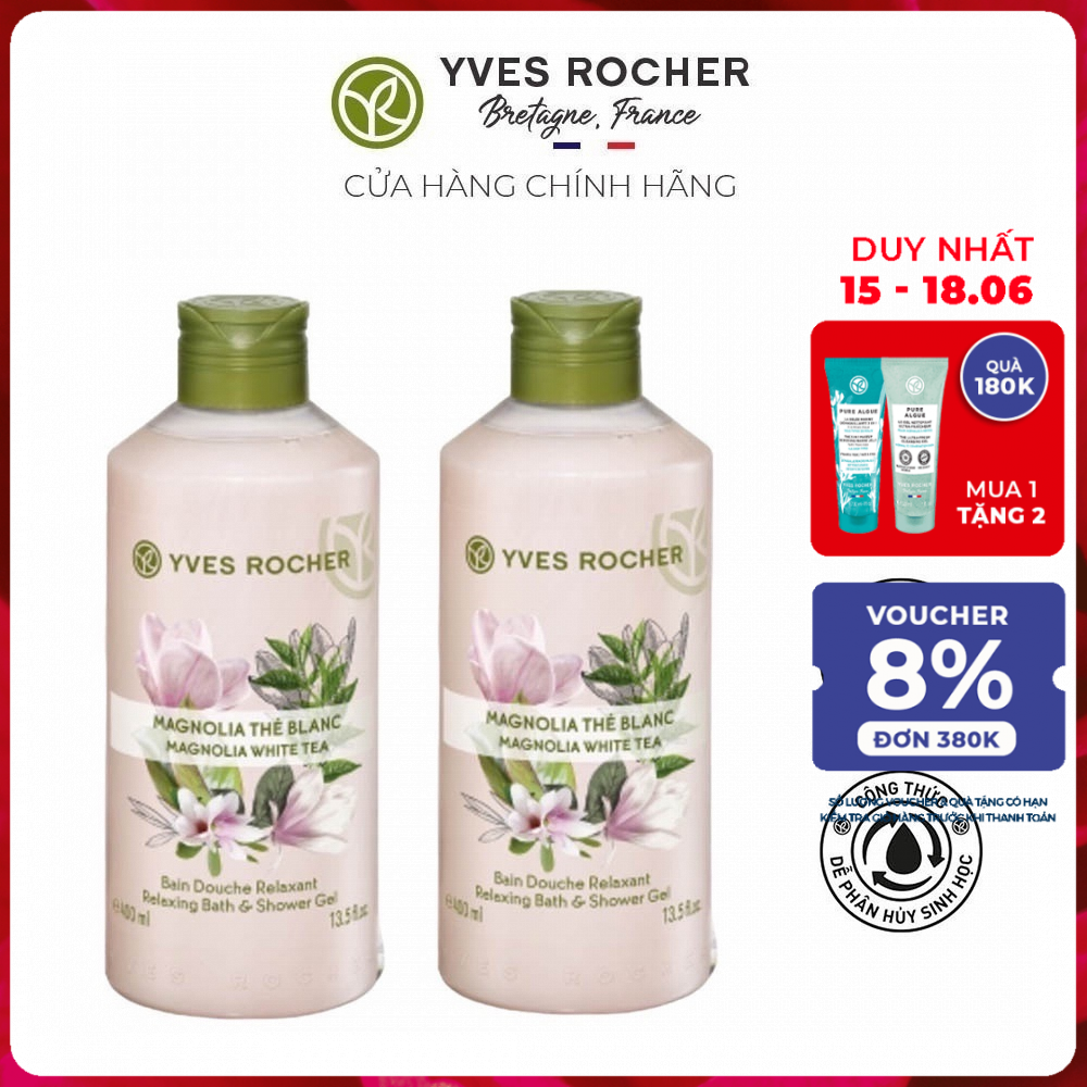 Combo 2 Sữa Tắm Hương Mộc Lan Kết Hợp Trà Trắng Yves Rocher Magnolia White Tea Relaxing Bath And Shower Gel 400 Ml