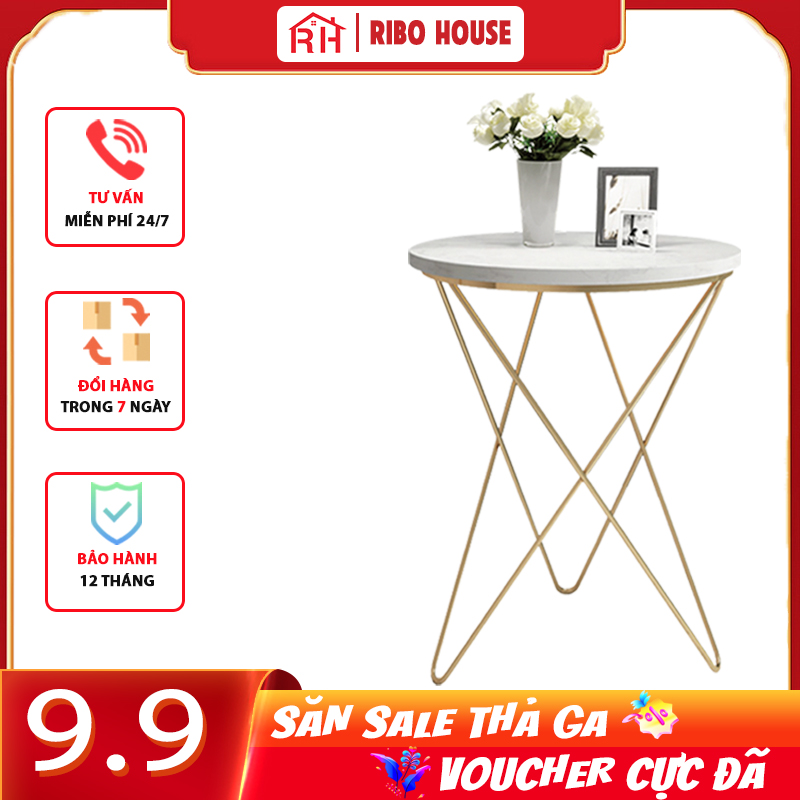 Bàn trà Sofa tab đầu gường mặt đá cao cấp RIBO HOUSE kệ phong cách hiện đại sang trọng khung chân sao kim loại sơn tĩnh điện RIBO82