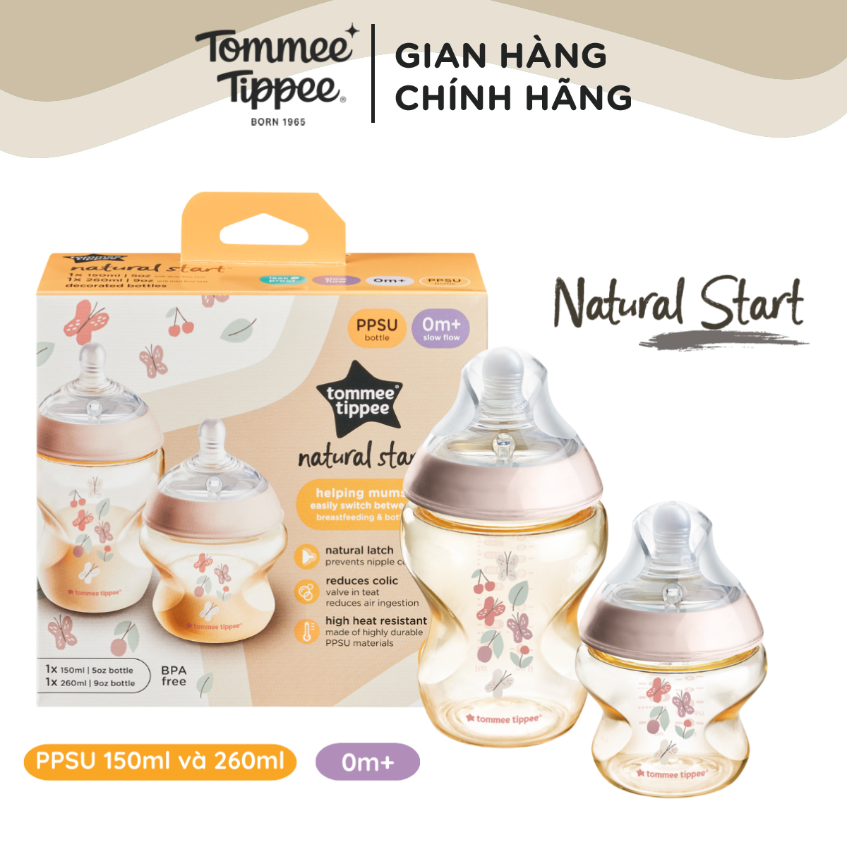 Bình sữa ppsu ty siêu mềm tự nhiên tommee tippee natural start, hồng