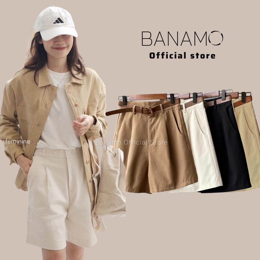 Quần short nữ Banamo Fashion short kaki khuy trước chun sau 4 màu 683