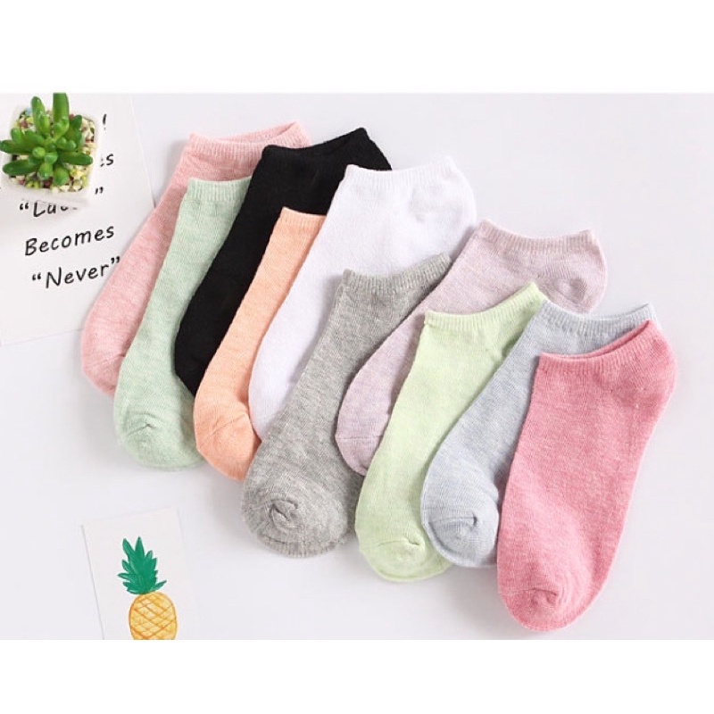 Vớ cổ ngắn trơn tất cotton đơn màu mềm mại thoáng khí