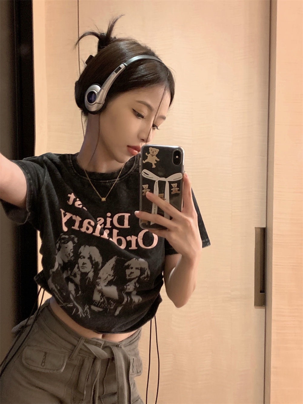 Áo Thun Croptop Kiểu Dây Rút cổ tròn chữ ORDInary