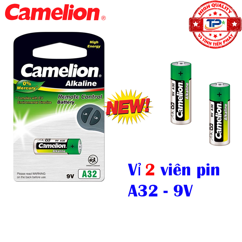 Vỉ 2 viên Pin A32 9V Camelion Alkaline - dùng cho chuông cửa, cửa quấn, hộp quẹt, bật lửa, điều kiển từ xa...