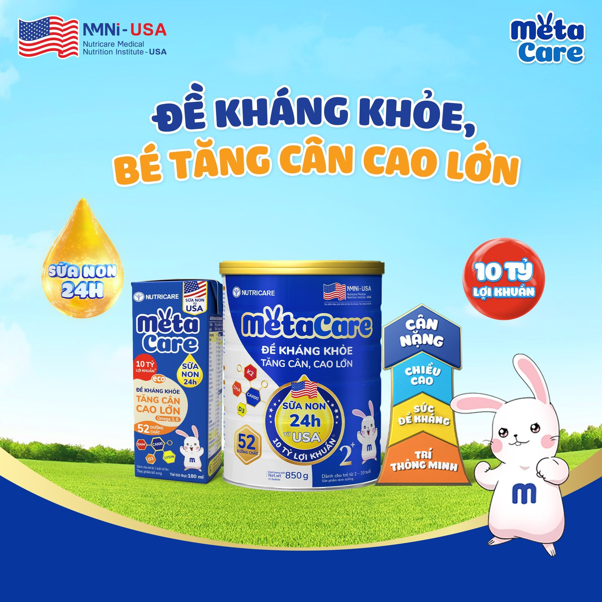 Sữa bột metacare 0+ nutricare sữa non 24h, lợi khuẩn giúp bé tăng cân cao lớn đề kháng khoẻ từ 0-12 tháng lon 400g/800g